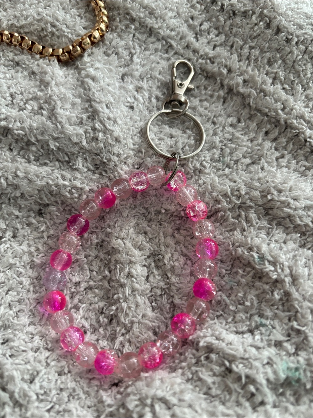 Pink and Clear Beaded Keychain Bracelet (handmade)
